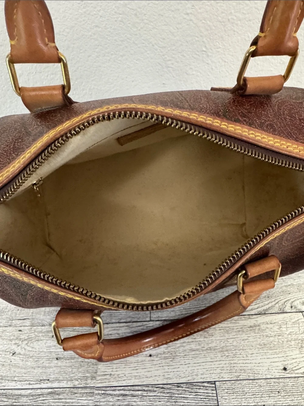 Etro Milano Classic Paisley Satchel with Tan Leather Handles